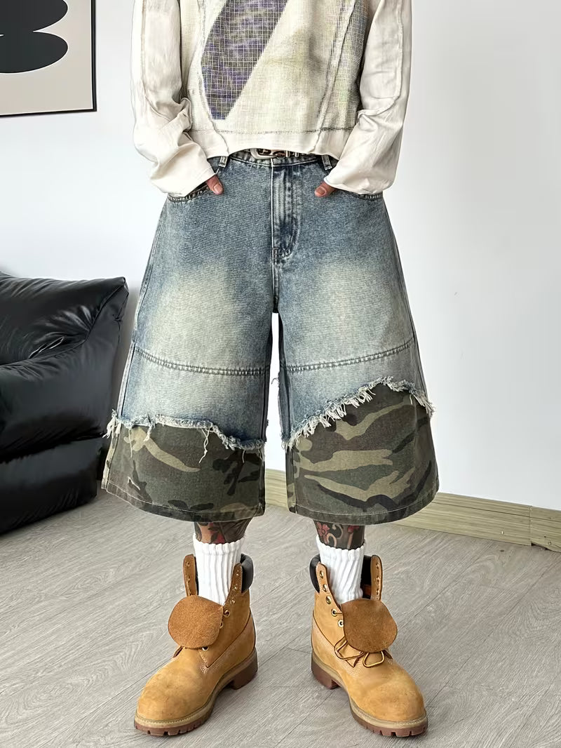 Patchwork Denim Shorts