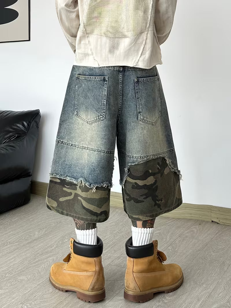 Patchwork Denim Shorts