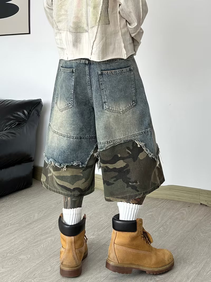Patchwork Denim Shorts