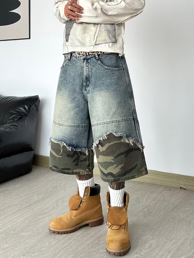 Patchwork Denim Shorts