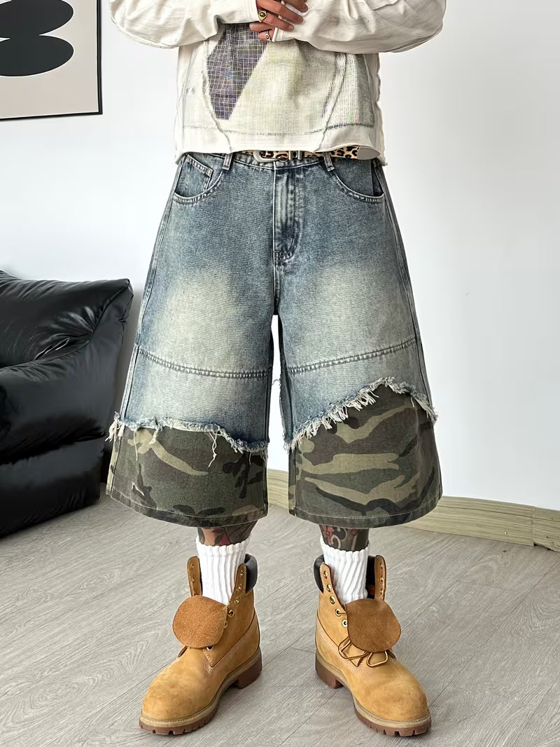 Patchwork Denim Shorts